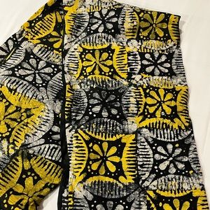 West African batik fabric black yellow white print on lightweight cotton voile
